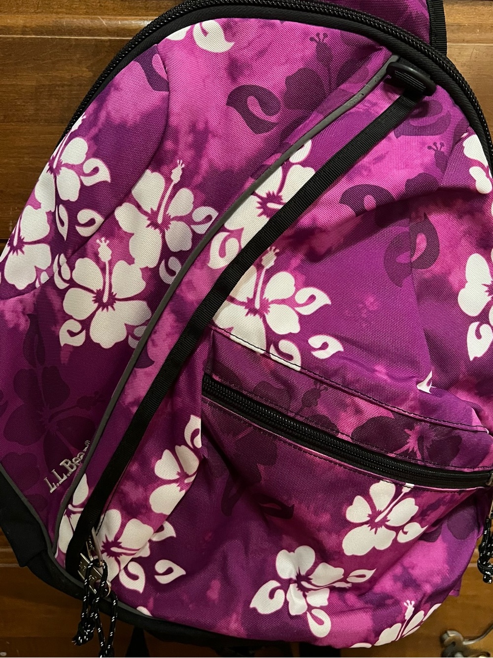 L.L. Bean Purple Floral Sling Bag Backpack - Picture 9 of 9